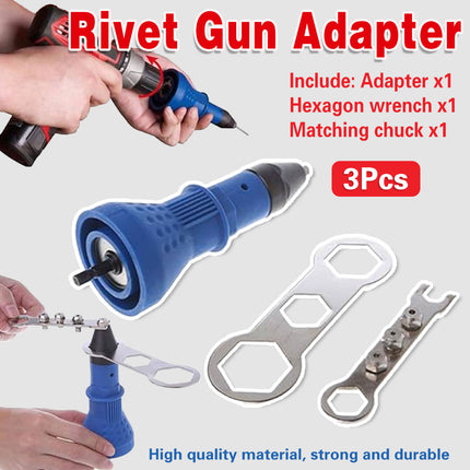 Electric Rivet Gun Set 3pcs Swivel Head Adapter Drill Riveting Tool Heavy Duty