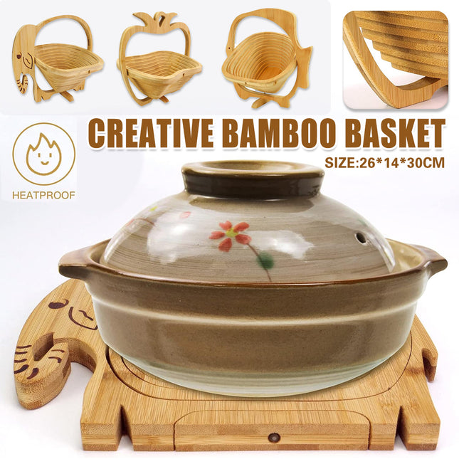 Foldable Bamboo Decorative Basket Collapsible 26x14x30cm Fish Pineapple Elephant