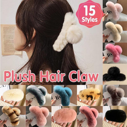 Large Plush Hair Claw Imitation Fur Big Shark Clip Faux Rabbit Fur Hair Clip - Aimall