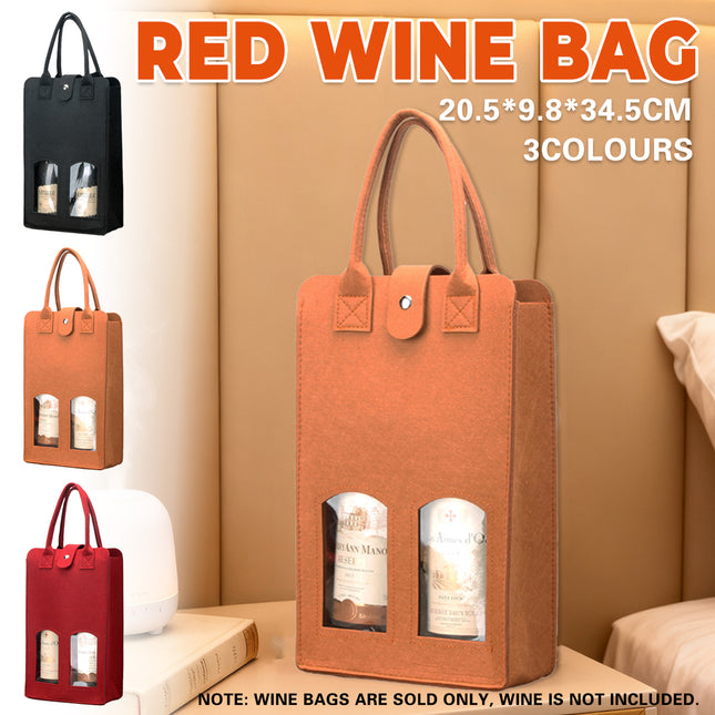 Wine Gift Bag Felt Double Bottle Clear Window Snap Closure Handle Carrier