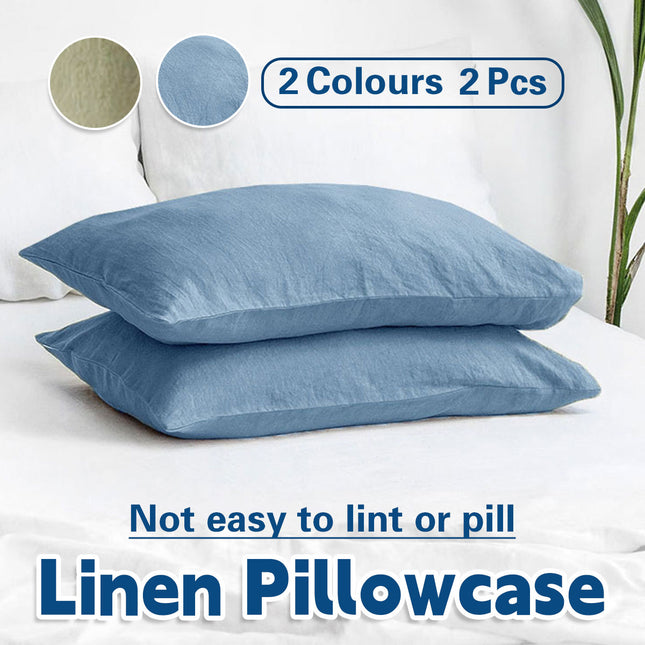 Pair of Linen Pillowcases Solid Color Envelope Style Bedding Pillow Cover Set