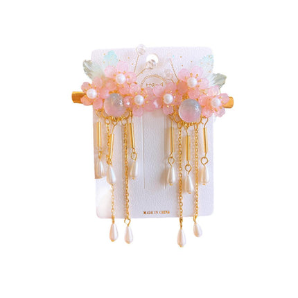 2Pcs Hanfu Flower Hair Clip Pearl Tassel Butterfly Hairpin Female/Children Party - Aimall