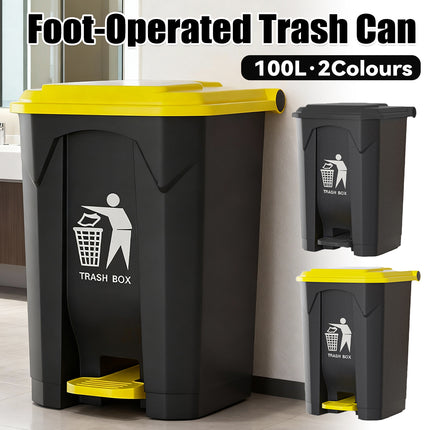 Pedal Trash Can with Lid 100L Large Capacity Durable for Kitchen Office Bathroom