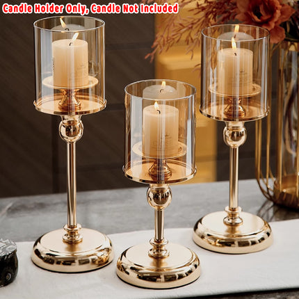 3PCS Light Luxury Style Candlestick Alloy and Glass Material Home Decor Durable