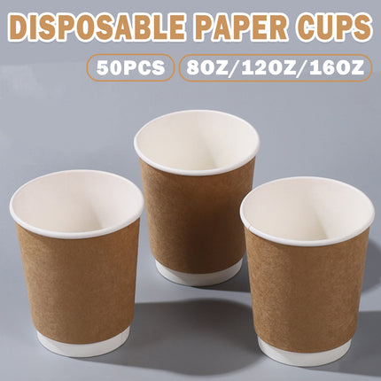 50pcs Disposable Coffee Paper Cups Hot Drink Cups 8/12/16oz for Beverage Use
