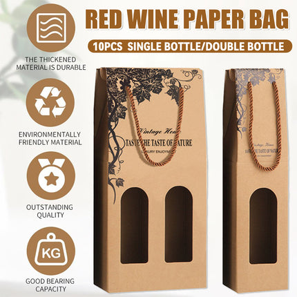 10PCS Red Wine Paper Bags Brown Paper Gift Bags Single/Double Bottle Carrier