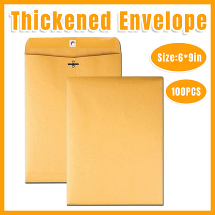 100pcs Kraft Envelopes 6x9in with Metal Clasp for Gift and Document Use