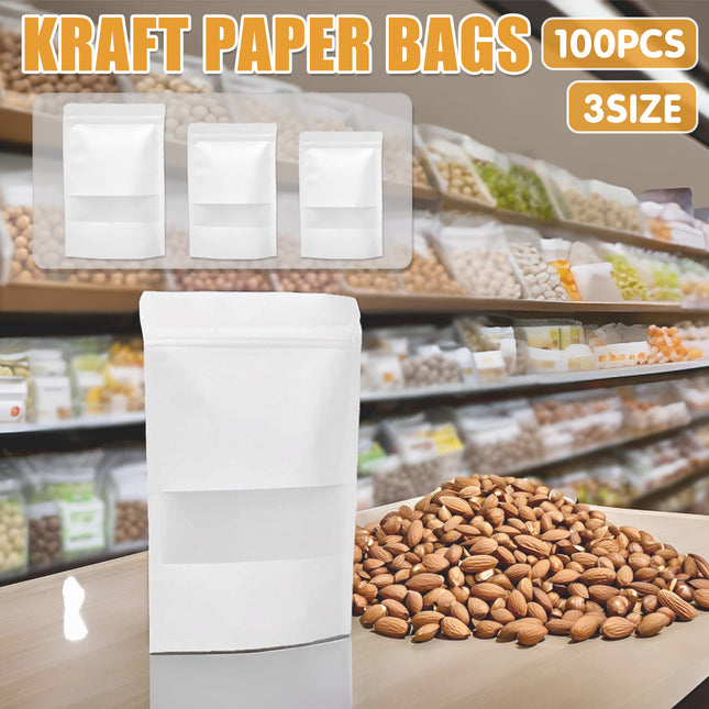 100PCS Kraft Paper Bags with Clear Window Gift Bags Easy to Use for Small Items
