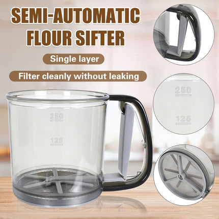 Semi Automatic Hand Held Flour Sifter Baking Powder Strainer Sieve Kitchen Tool
