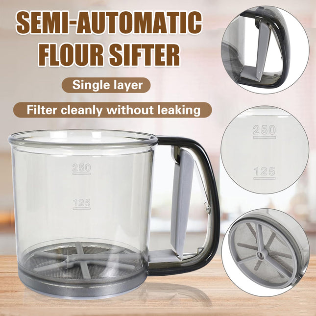 Semi Automatic Hand Held Flour Sifter Baking Powder Strainer Sieve Kitchen Tool