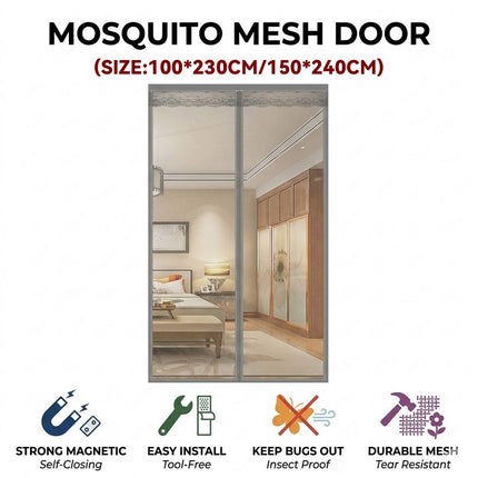 Magnetic Mosquito Mesh Door Curtain 2 Sizes Grey