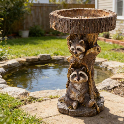 Outdoor Resin Bird Feeder Garden Ornament Tree Stump Bird Bath Decoration