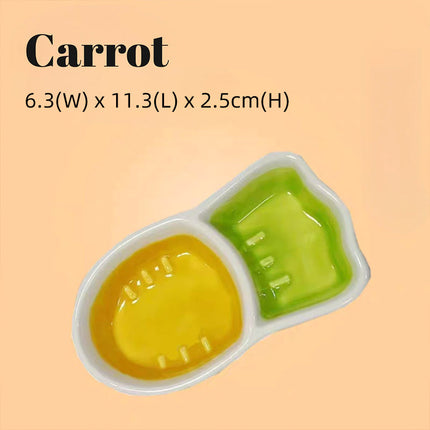 Carrot Pet Food Bowl Double Compartment Feeding Dish for Small Animals Cute