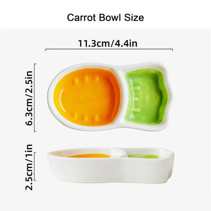 Carrot Pet Food Bowl Double Compartment Feeding Dish for Small Animals Cute