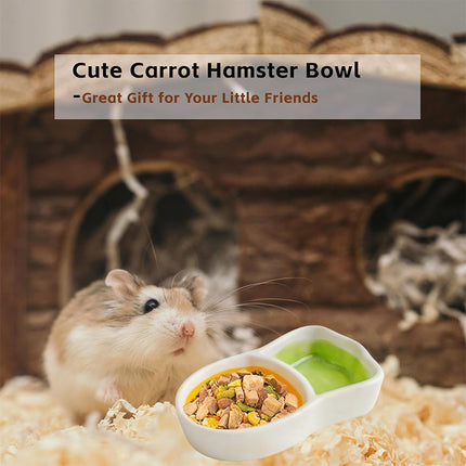 Carrot Pet Food Bowl Double Compartment Feeding Dish for Small Animals Cute