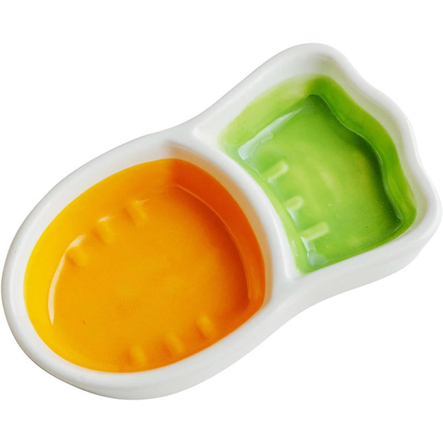 Carrot Pet Food Bowl Double Compartment Feeding Dish for Small Animals Cute