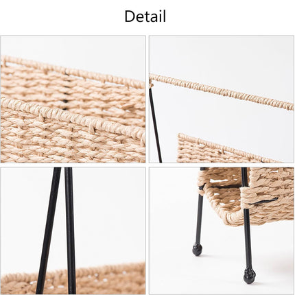 Hand Woven Magazine Rack 35x10x36cm Paper Rope Iron Frame for Living Room Office