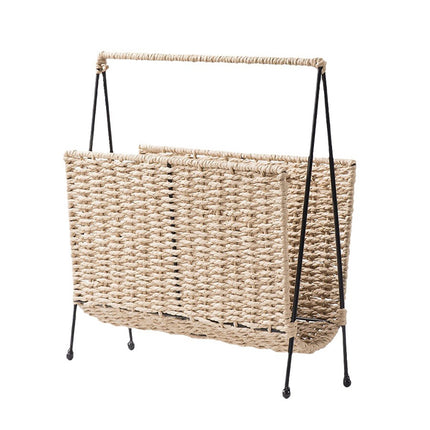 Hand Woven Magazine Rack 35x10x36cm Paper Rope Iron Frame for Living Room Office