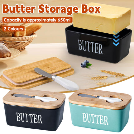 Ceramic Butter Box Basic Model Wooden Lid With Knife Refrigerator Cheese Box