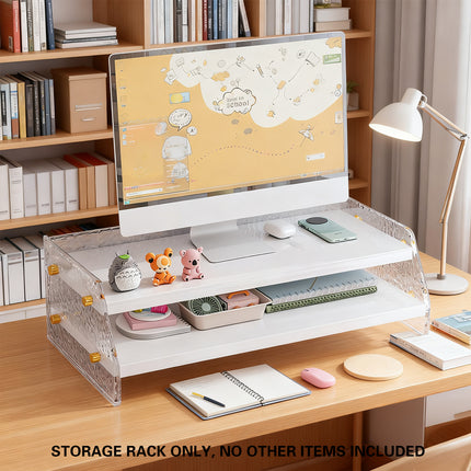Double Layer Acrylic Desktop Organiser Stable Clear for Desk Monitor Riser Use