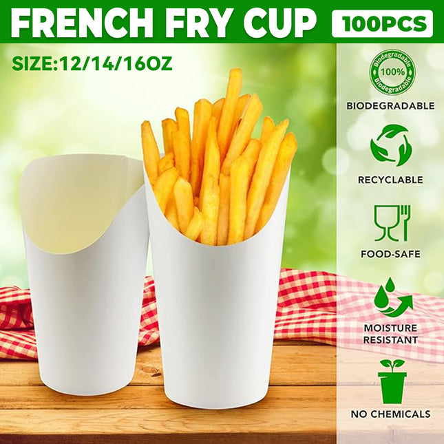 100PCS French Fry Cup 12/14/16oz Food-safe Oil-Resistant for Food Packaging Use