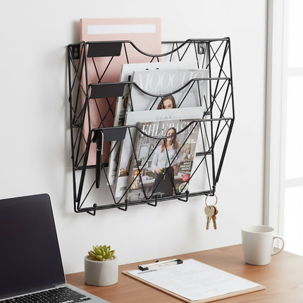 3-Tier Wall Mounted File Magazine Rack Easy to Use for Home Office Living Room