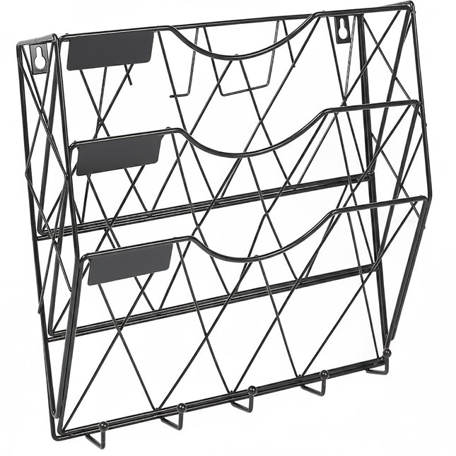3-Tier Wall Mounted File Magazine Rack Easy to Use for Home Office Living Room