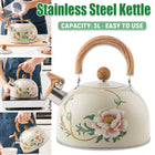 3L Stainless Steel Whistling Kettle Floral Anti Scald Handle for Gas Stove Top