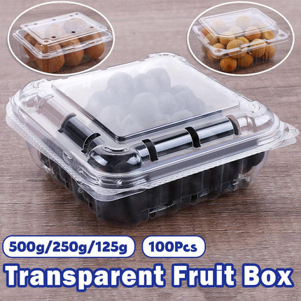 100pcs Transparent Plastic Fruit Box with Tape Cover Storage Packaging for Fruit