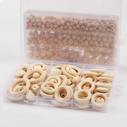 414pcs DIY Beading Kit Round Wooden Beads Set Craft Jewelry Supplies Home Decor