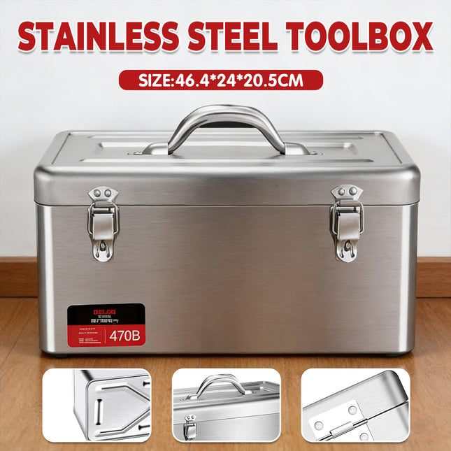 Portable Stainless Steel Toolbox Storage Organizer Durable Hand Carry Tool Case