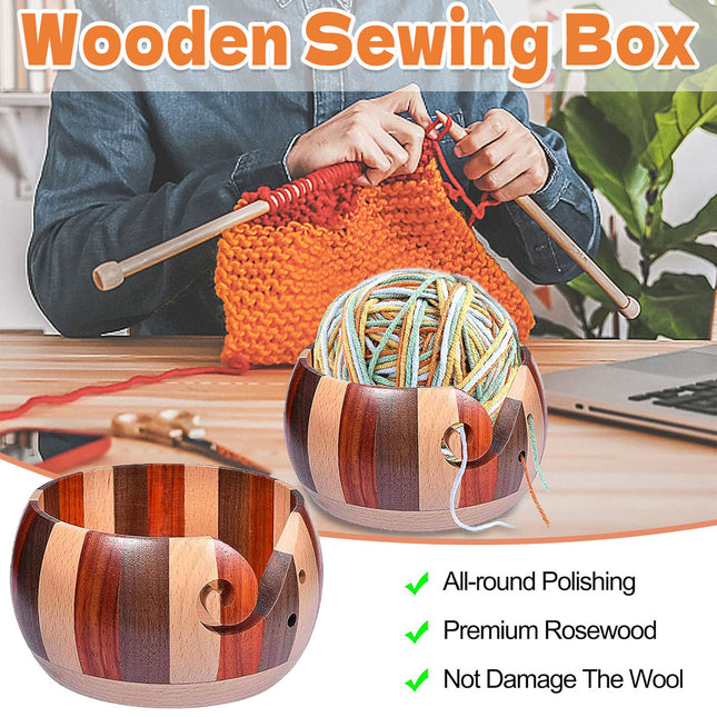 Wooden Round Wool Bowl Wool Storage Bowl Hand Knitting Organizer Home Use