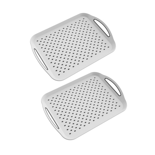 2PCS Rectangular Serving Tray Double Handle Non Slip TPR Kitchen Display Plate