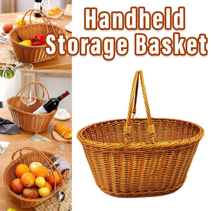Portable Picnic Basket Imitation Rattan Storage Basket for Carrying and Picking