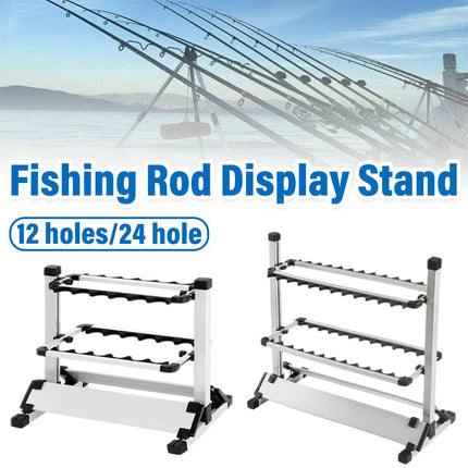 12/24 Hole Multi Functional Fishing Rod Holder Storage Rack Display Organizer