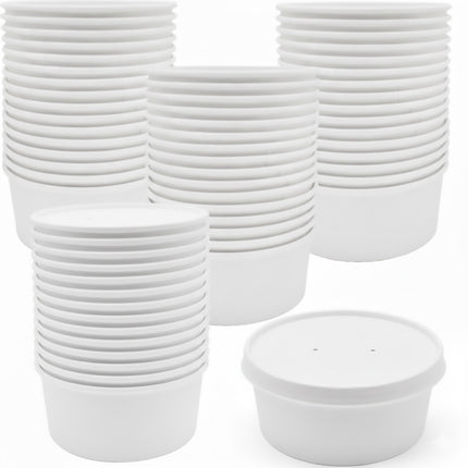 50PCS Disposable Round Paper Bowls 750ml Food-safe with Lid Takeout Soup Salad