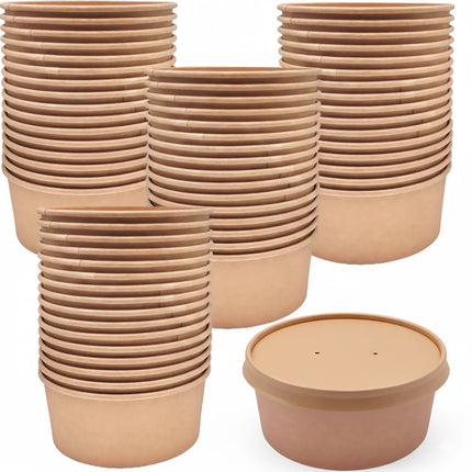 50PCS Disposable Round Paper Bowls 750ml Food-safe with Lid Takeout Soup Salad
