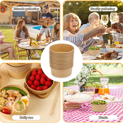 50PCS Disposable Round Paper Bowls 750ml Food-safe with Lid Takeout Soup Salad