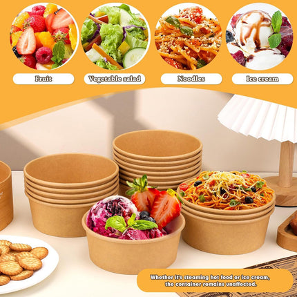 50PCS Disposable Round Paper Bowls 750ml Food-safe with Lid Takeout Soup Salad