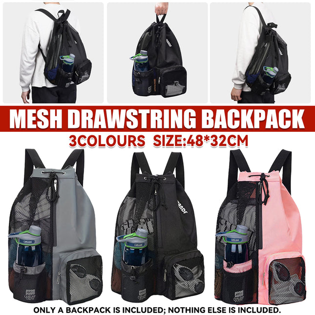 Mesh Drawstring Backpack Lightweight Sports Bag for Gym Swimming Beach Use