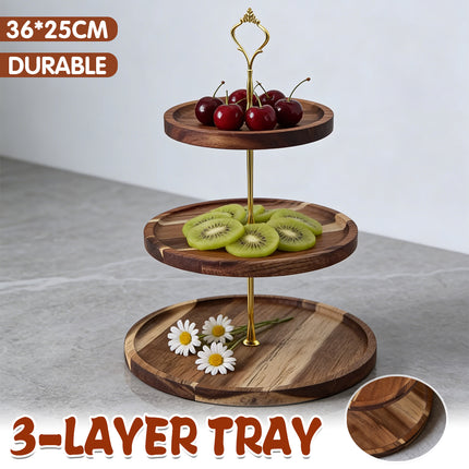 Wooden Cake Stand Rustic European Style Tiered Dessert Tray Server For Party