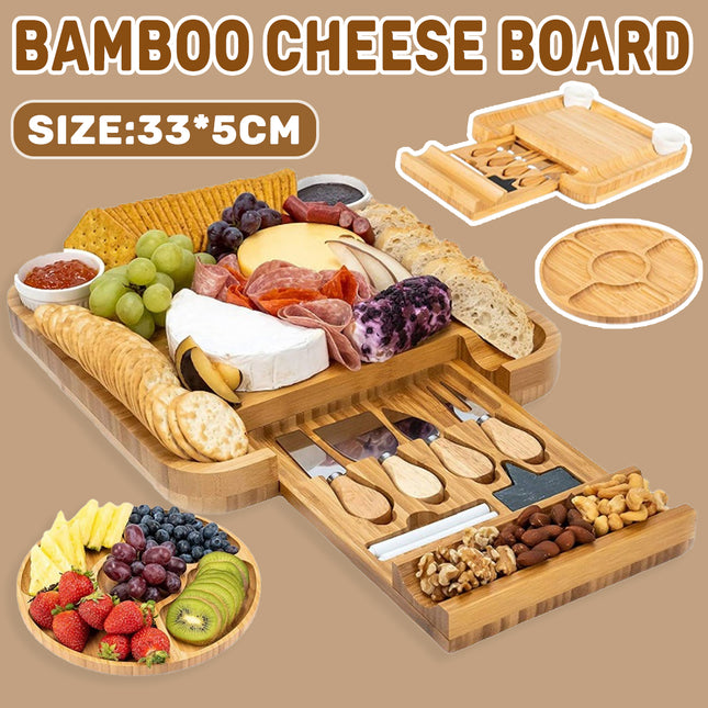 Bamboo Cheese Cutting Board Knife Gift Set Wooden Charcuterie Meat Serving Tray