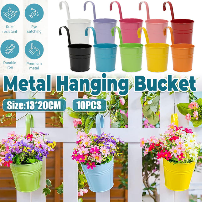 10PCS Hanging Metal Flower Bucket Durable Multicolour for Balcony Garden Decor