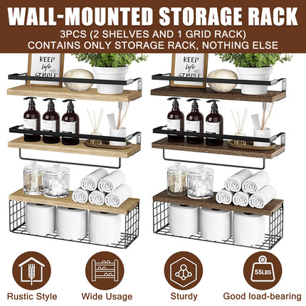 3 PCS Multi Functional Wall Mounted Storage Shelf Space Saving Home Decor