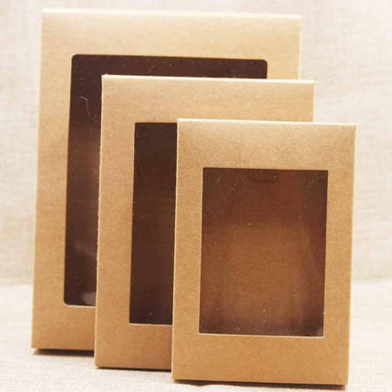 50PCS Kraft Paper Gift Boxes with PVC Window White Black Bakery Packaging Carton