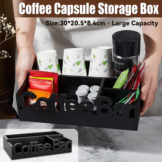Wooden 4-Compartment Coffee Capsule Storage Box for Kitchen Cafe Desktop Storage