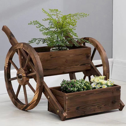 Creative Wagon Style Wooden Flower Pot Planter Box for Garden Patio Display Use
