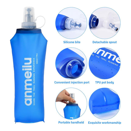 Collapsible Water Bottle 500ml Soft TPU with Straw Foldable Running Hiking