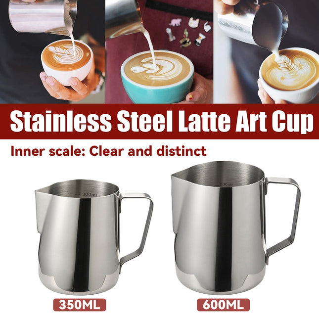 Stainless Steel Latte Art Cup 350ml 600ml Milk Frothing Pitcher Coffee Barista
