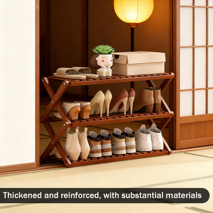 Multi-Layer Shoe Rack Bamboo Non-Slip for Home Entryway Space Saving Storage
